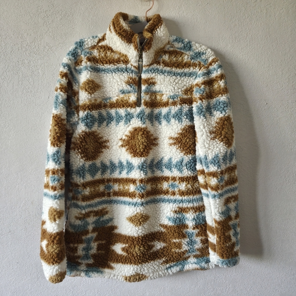 Cozy Sherpa Sweater - White Brown, Blue